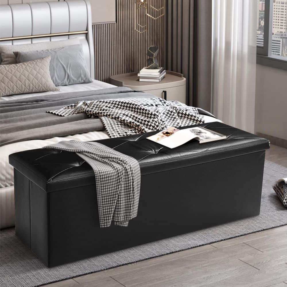 43 in. Black Leather Foldable Upholstered Ottoman with Large Storage Space price history on PriceWatchPro