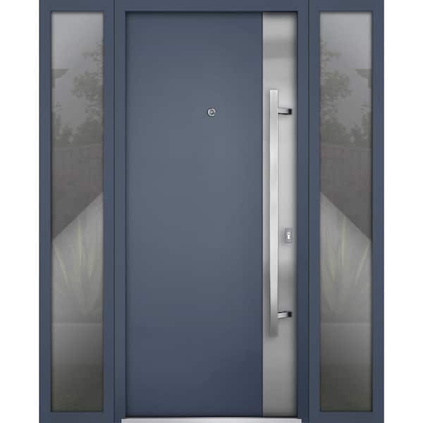 0729 60 in. x 80 in. Left-hand/Inswing 2 Side Exterior Windows Gray Graphite Steel Prehung Front Door with Hardware