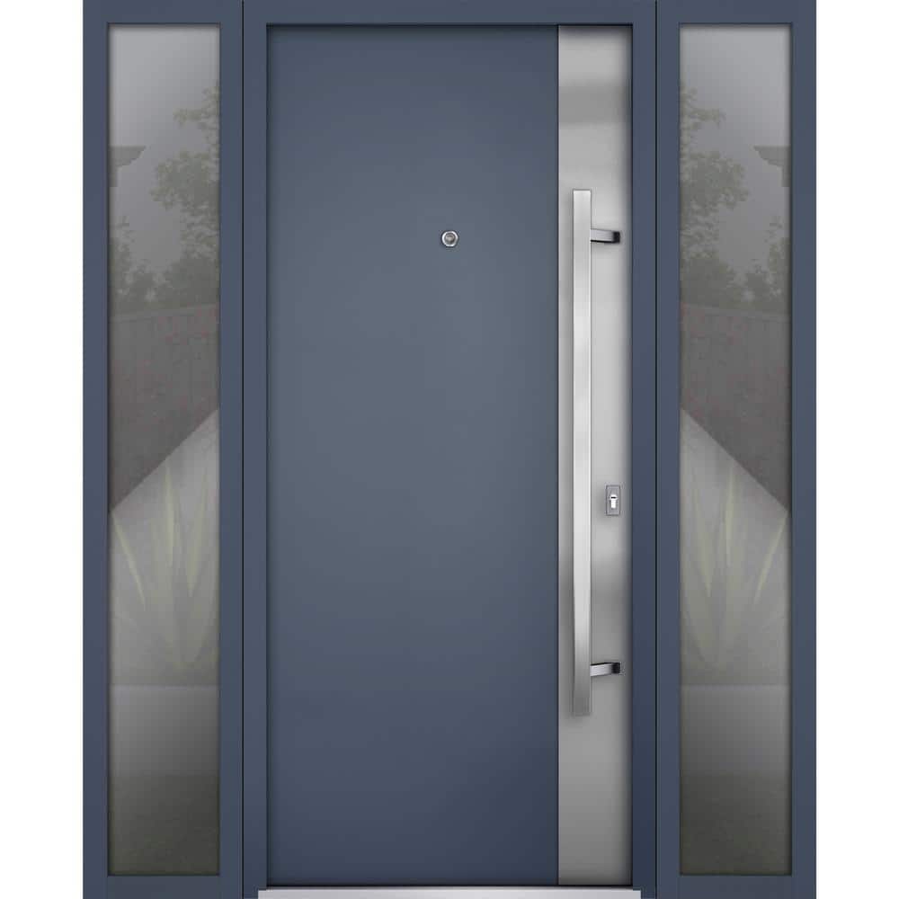 0729 68 in. x 80 in. Left-hand/Inswing 2 Side Exterior Windows Gray Graphite Steel Prehung Front Door with Hardware price history on PriceWatchPro