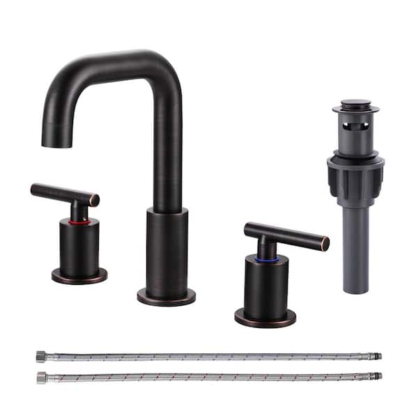AVITAS 8 in. Widespread Double Handle Bathroom Faucet with Drain Kit and Supply Lines Included in Oil Rubbed Bronze