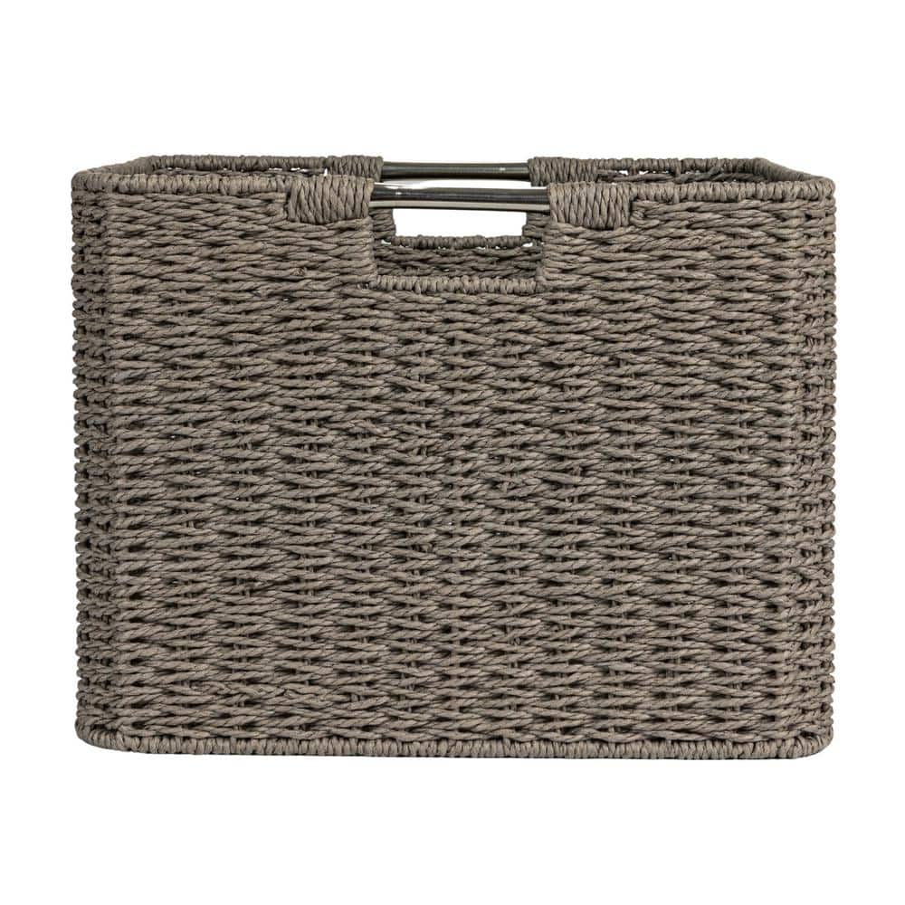 Gray Seagrass Square Basket with Stainless Steel Handles