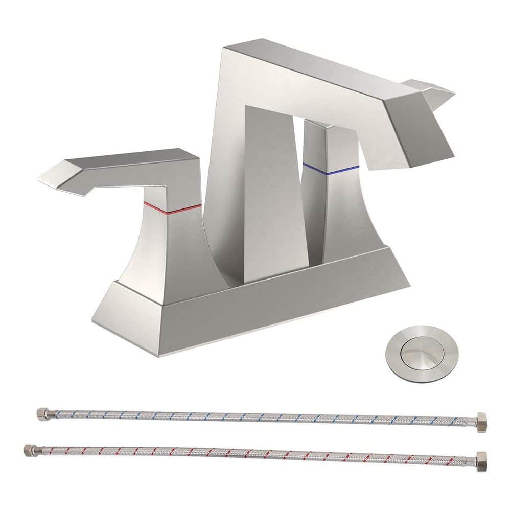 4 in. Centerset Double Handle Bathroom Sink Faucet with Drain and Supply Kits in Brushed Nickel price history on PriceWatchPro