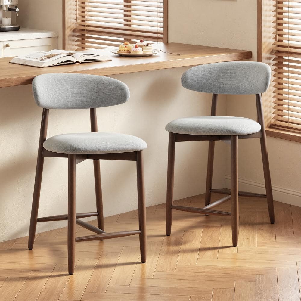 LAYNBER Upholstered Light Gray Solid Wood Bar Stools (Set of 2)