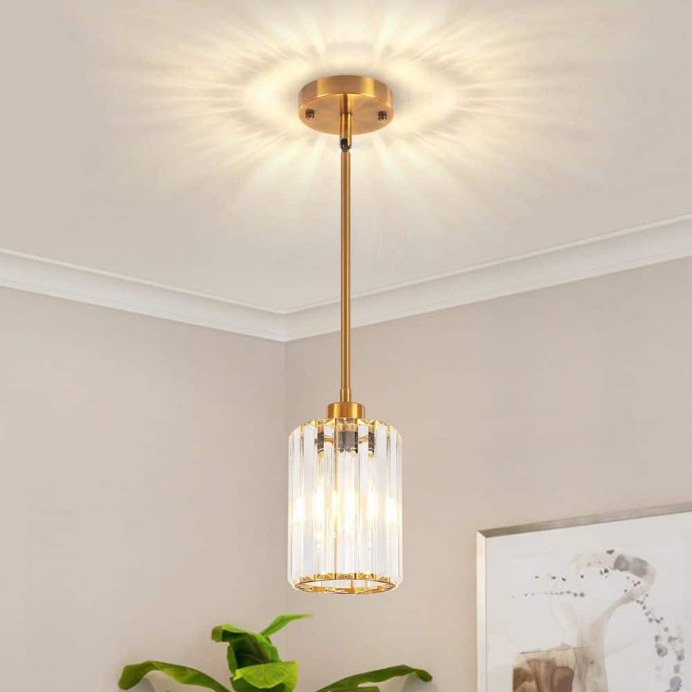1-Light Gold Elegant Crystal Cylinder Pendant Light For Kitchen Island price history on PriceWatchPro