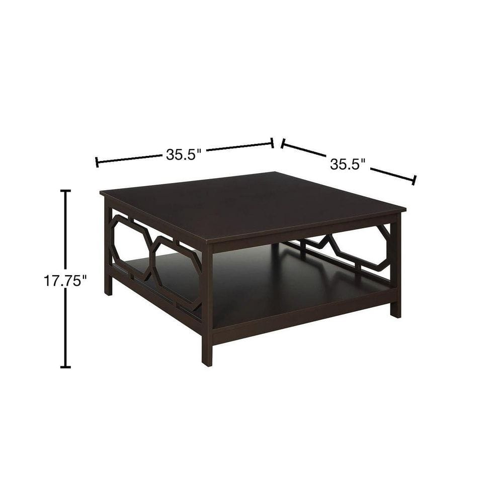 Omega Espresso 36" Square Wooden Coffee Table with Lower Shelf
