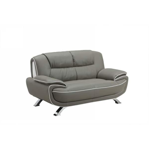 HomeRoots Charlie 64 in. Gray Solid Leather 2-Seat Loveseats