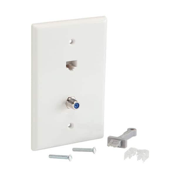 1-Gang Coaxial and Ethernet Midsize/Midway Nylon Wall Plate, White