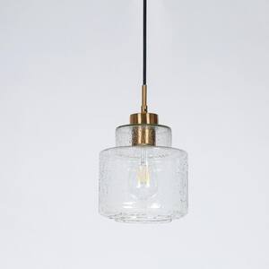 Modern Gold Bedroom Pendant Light, 1-Light Black Dining Room Island Hanging Pendant Light with Raindrops Glass Shade