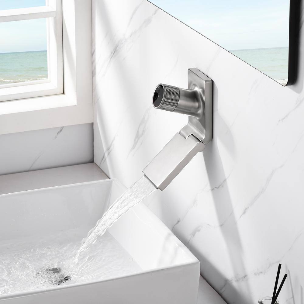 Brushed Nickel Wall Mount Bathroom Faucet with Adjustable Waterfall Spout