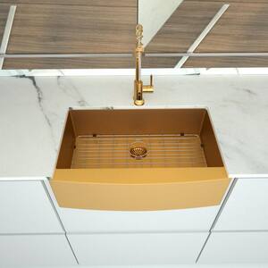 Gold Stainless Steel 30 in. Single Bowl Farmhouse Apron Workstation Kitchen Sink with Bottom Grid