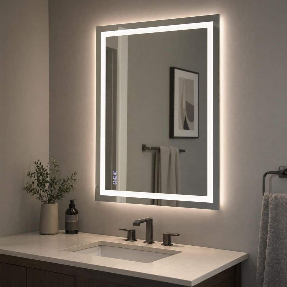 36 in. W x 28 in. H LED Light with 3-Color and Touch Screen Control Rectangular Modern Frameless Vanity Wall Mirror price history on PriceWatchPro