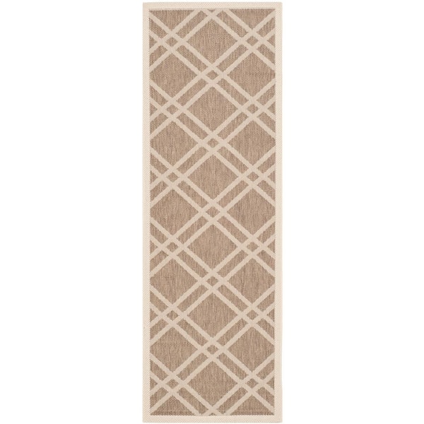 SAFAVIEH Courtyard Brown/Bone 2 ft. x 7 ft. Geometric Indoor/Outdoor Patio  Runner Rug