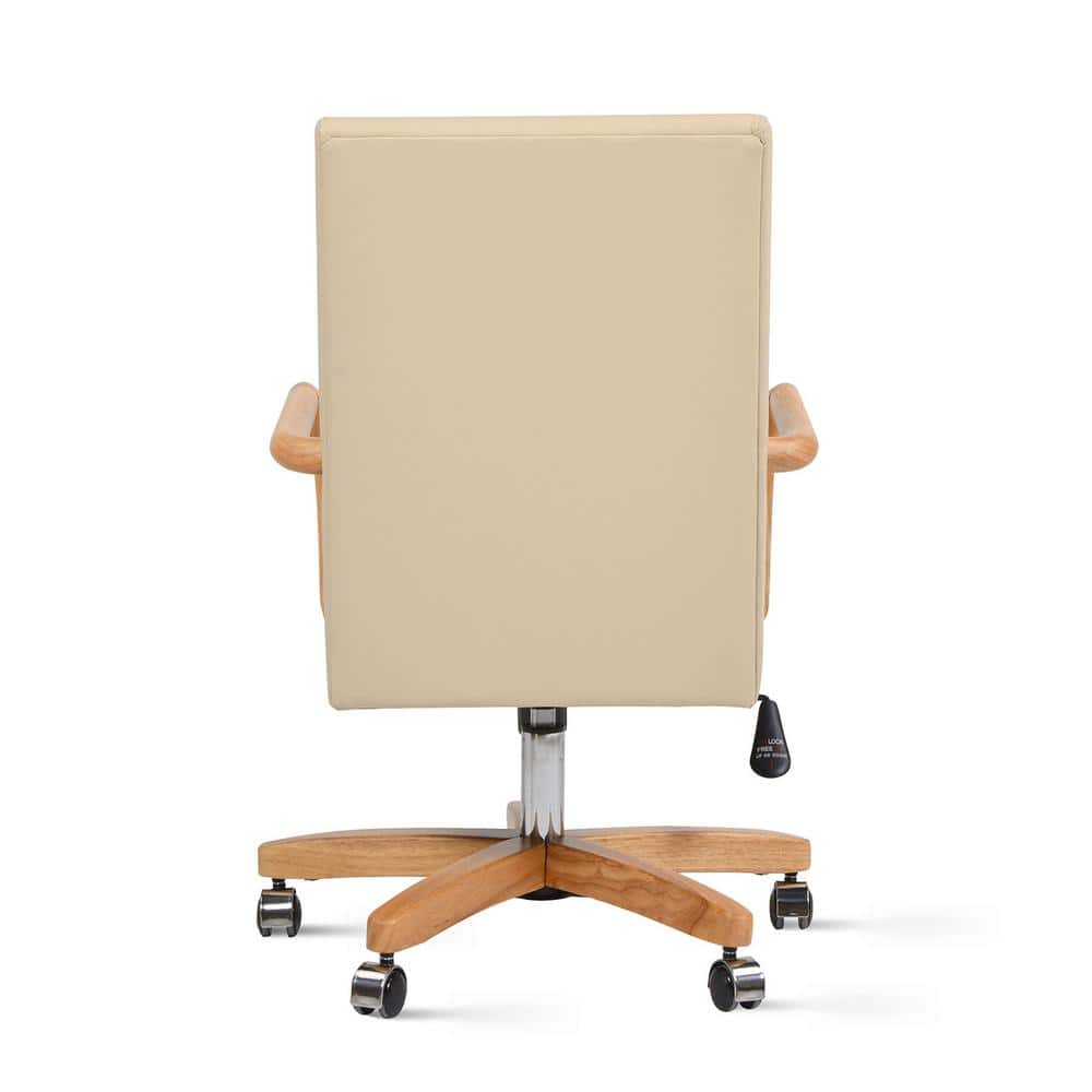 Dumont Cream Beige Leather and Natural Wood High Back Executive Office Chair