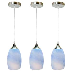 1-Light Oval Nickel Hand Blown Blue Glass Shade Pendant (Pack of 3)