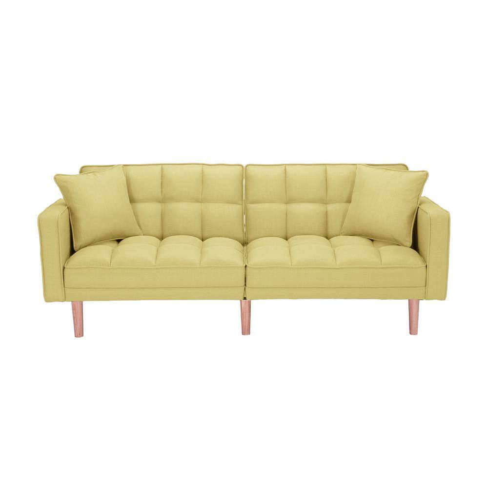 ANGELES HOME 75 in. L Yellow Tufted SplitBack Futon Couch Convertible