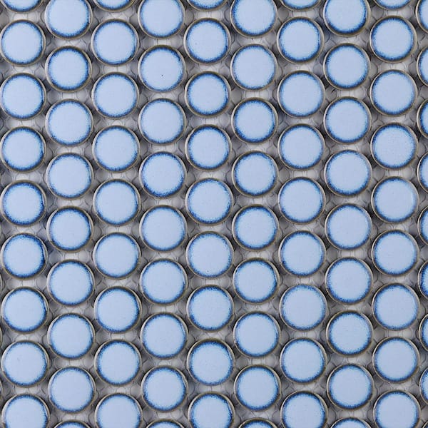 Ivy Hill Tile Bliss Edged Penny Azure 3 in. x 0.24 in. Polished Porcelain Floor and Wall Mosaic Tile Sample