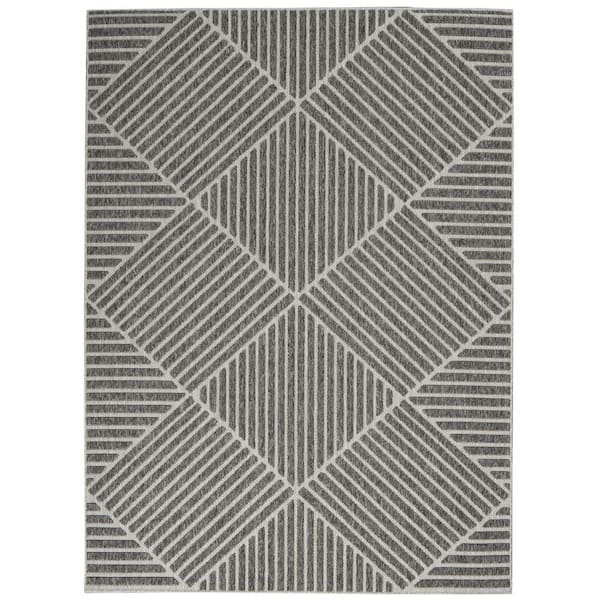 Home Decorators Collection Palamos Dark Gray 5 ft. x 7 ft. Geometric Contemporary Indoor/Outdoor Patio Area Rug