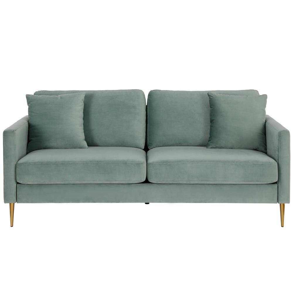 CosmoLiving Highland 66.9" Green Velvet Sofa with Tufted Back and Wood Accents