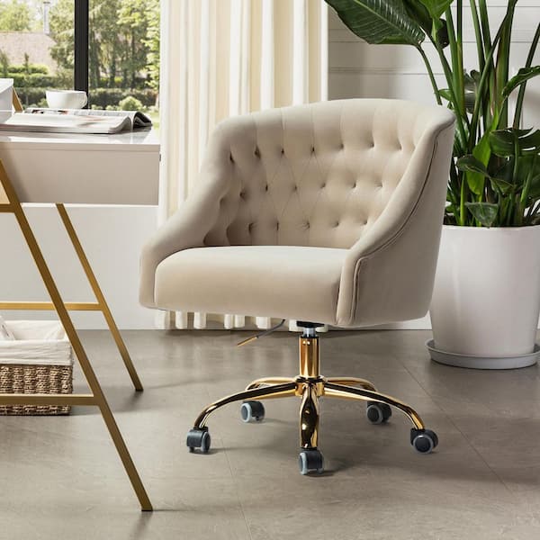 JAYDEN CREATION Lydia 24.5 in. Mid-Century Modern Tan Velvet Tufted Hand-Curated Task Chair