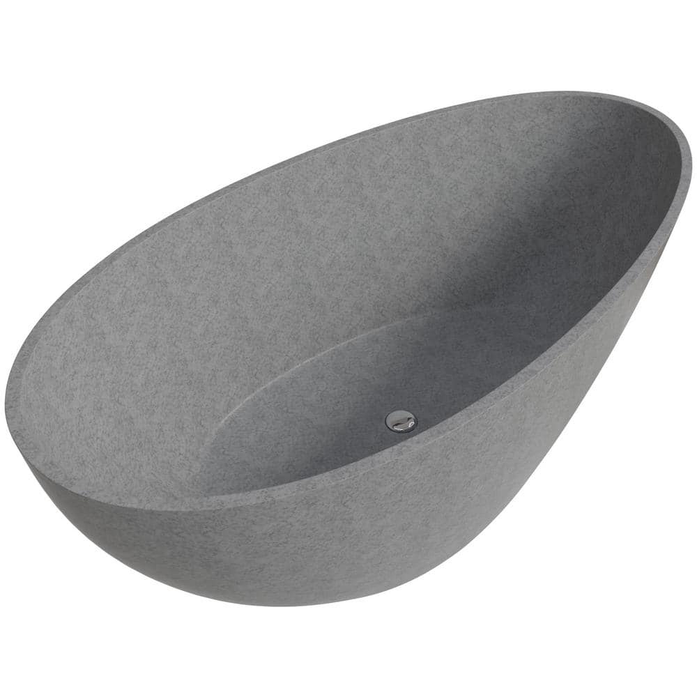 72'' Gray Matte Freestanding Oval Concrete Soaking Bathtub