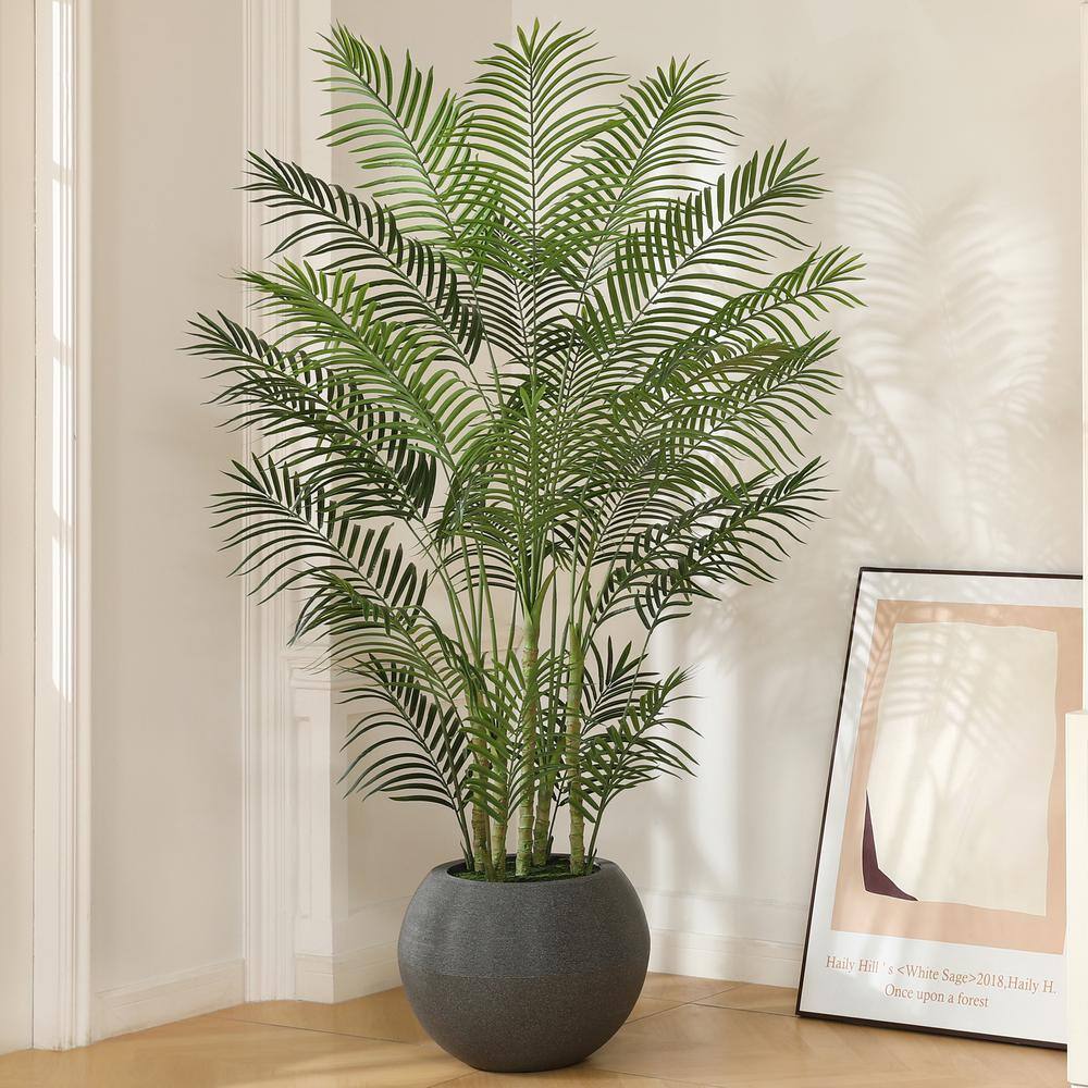 7 ft Green Artificial Palm Tree with Gray Round Planter