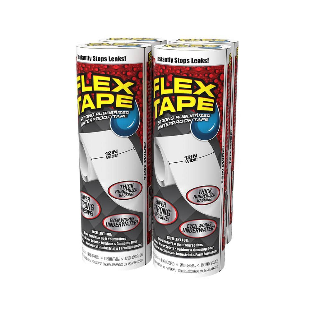 Flex Tape White 12 in. x 10 ft. Strong Rubberized Waterproof Tape (4-Piece)