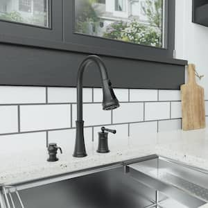 1.8 GPM Single Handle Pull Down Sprayer Kitchen Faucet with Soap Dispenser and Ceramic Cartridge in Matte Black