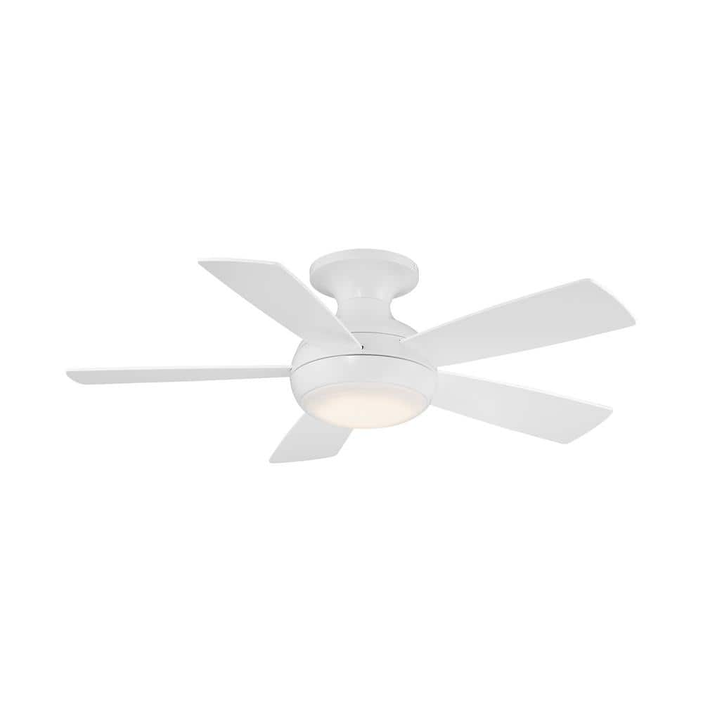 44 in. LED Matte White Odyssey Indoor 5-Blade Smart Flush Mount