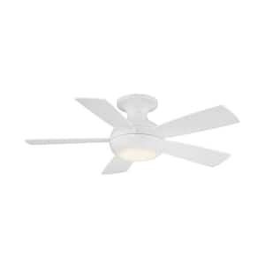 44 in. LED Matte White Odyssey Indoor 5-Blade Smart Flush Mount Ceiling Fan with 3000K Light Kit and Remote