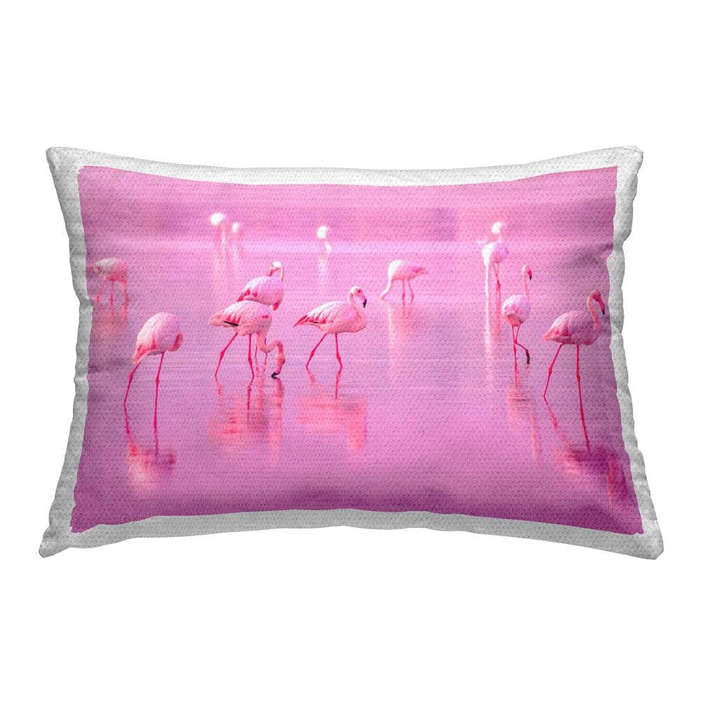 Pink Flamingo Flock Rectangular Outdoor Throw Pillow