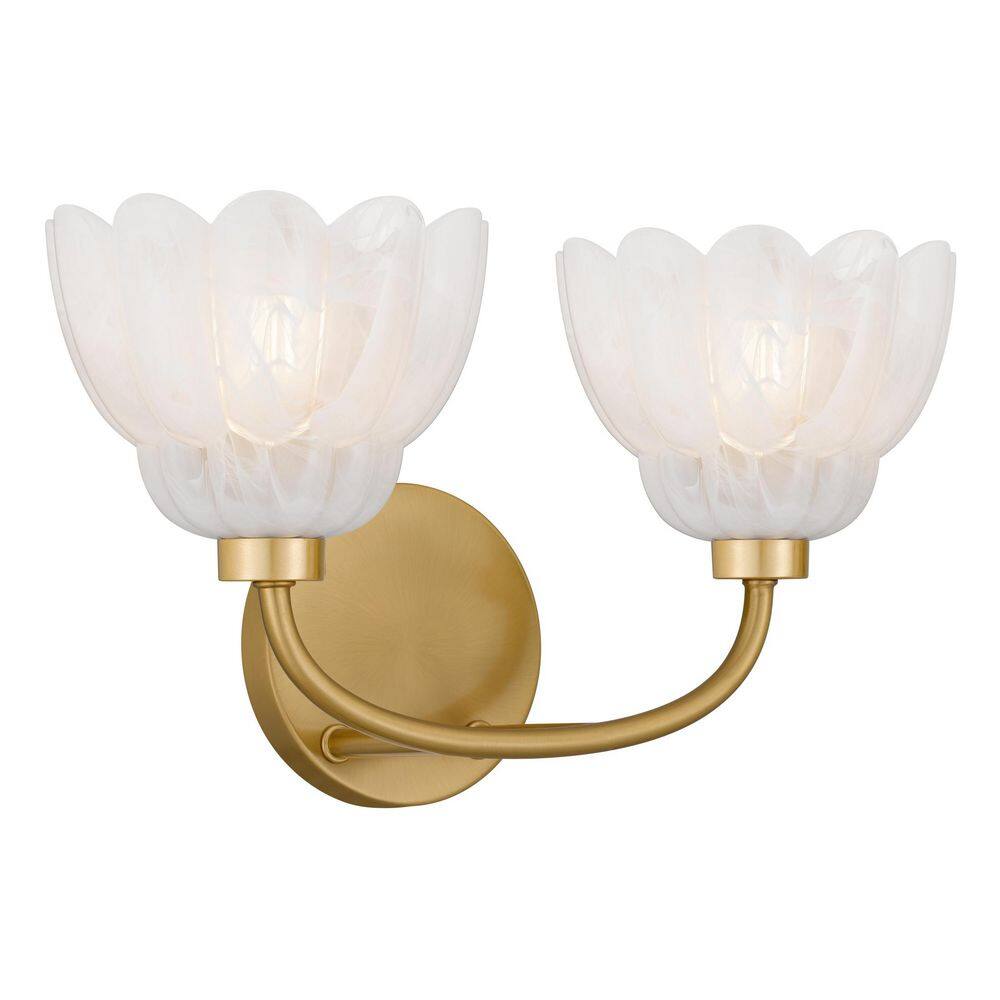 Quoizel Whitecap 15 in. 2-Light Brushed Gold Vanity Light with Alabaster Glass Shades WHP8615BRG