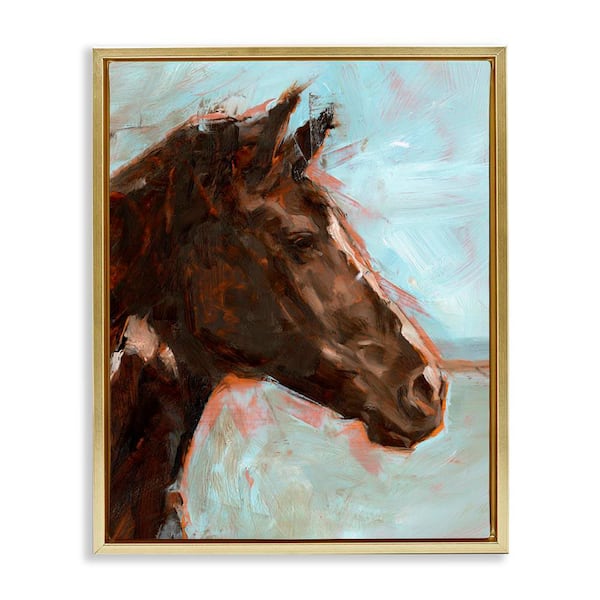 Stupell Industries Brown Horse on Blue by Ethan Harper Gold Floater Frame Animal Graphic Art Print 21 in. x 17 in.