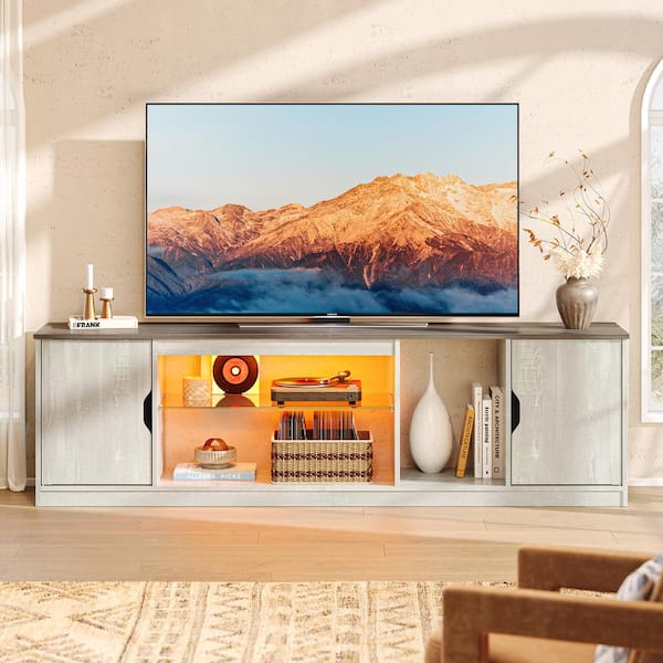 Bestier 71 inch LED TV Stand with Adjustable Shelves White Wash