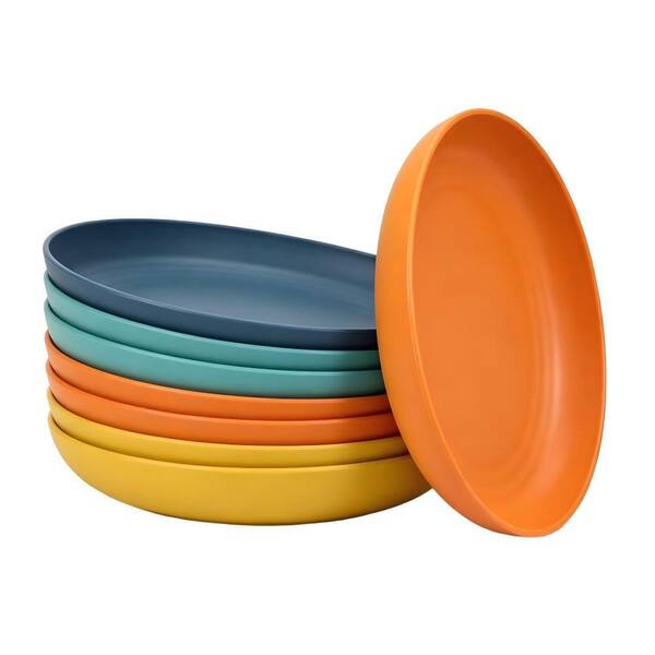 BPA-Free Wheat Straw Plastic Plates (Set of 8), Dishwasher, Microwave Safe, Unbreakable Kids Plate Set with 4 Colors