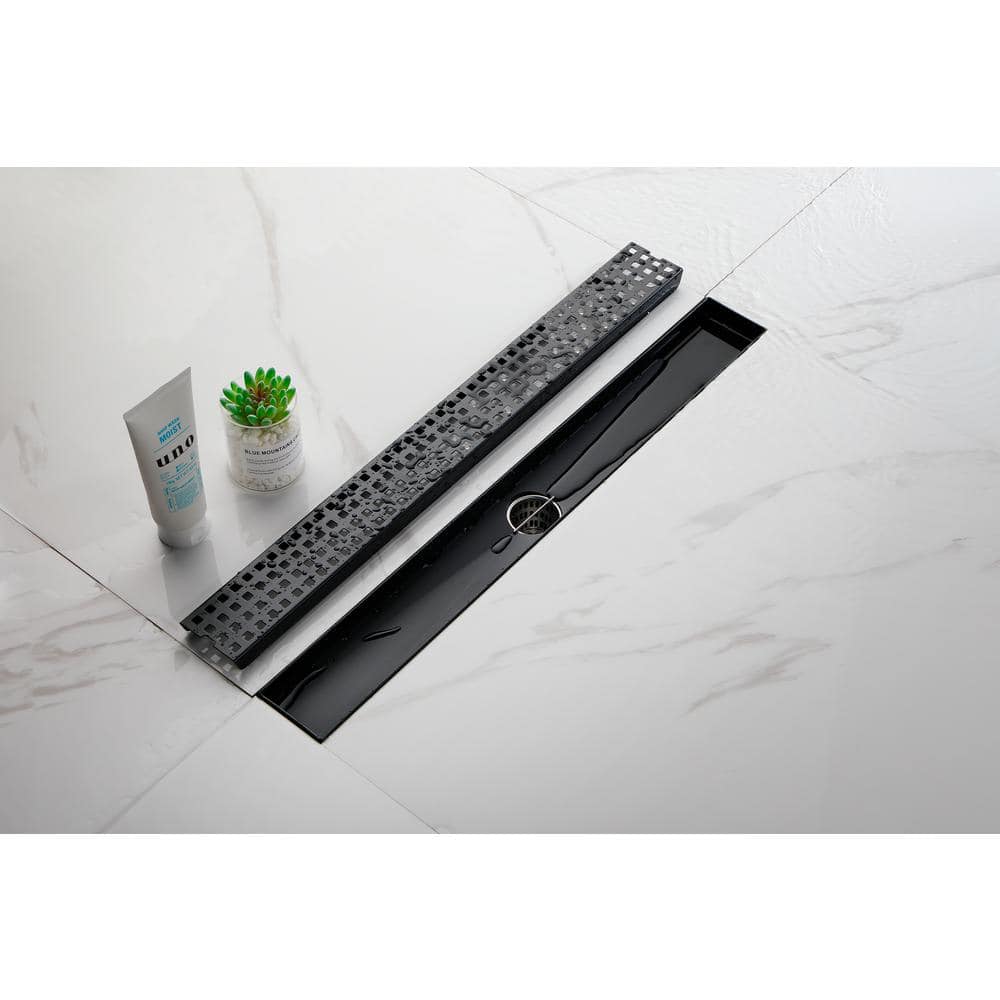 24-Inch Matte Black Stainless Steel Linear Shower Drain with Quadrato Grate