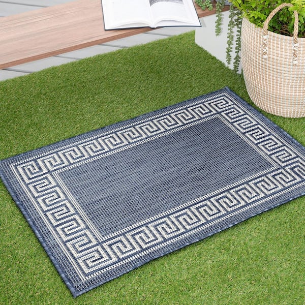 Eco Greek Key Navy 2 ft. x 3 ft. Indoor/Outdoor Area Rug