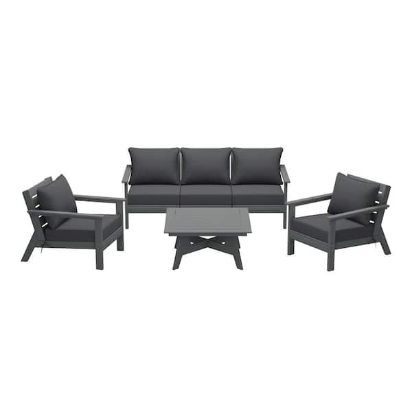 WESTIN OUTDOOR Birchwood Gray Arrangeable 6-Piece Outdoor Patio HDPE Deep Seating Conversation Sofa Set w/ Gray Cushions