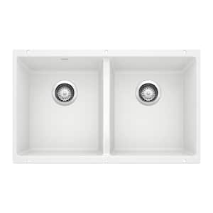 PRECIS Undermount Granite Composite 29.75 in. 50/50 Double Bowl Kitchen Sink in White