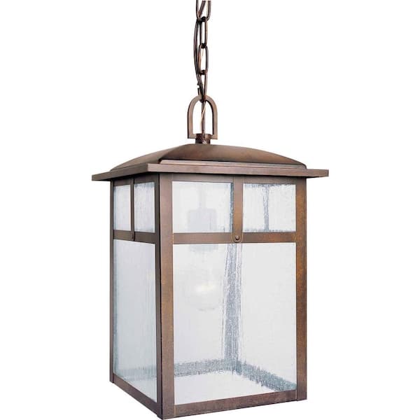 Forte Lighting 1-Light Outdoor Rustic Sienna Pendant with Clear Seeded Glass Panels