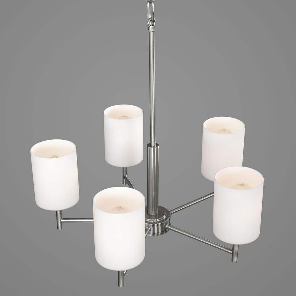 Replay 5-Light Brushed Nickel Chandelier with White Glass Shades