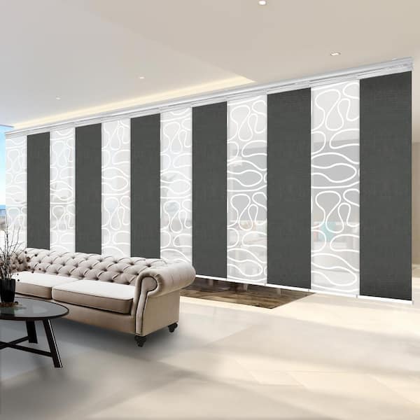 EMOH Midnight Swirl 140 in. - 260 in. W x 94 in. L Adjustable 12-Panel White Double Rail Panel Track with 23.5 in. Slates