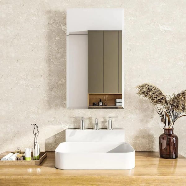 UPIKER 15 in. W x 26 in. H Small Rectangular Silver Aluminum Recessed or Surface Mount Medicine Cabinet with Mirror