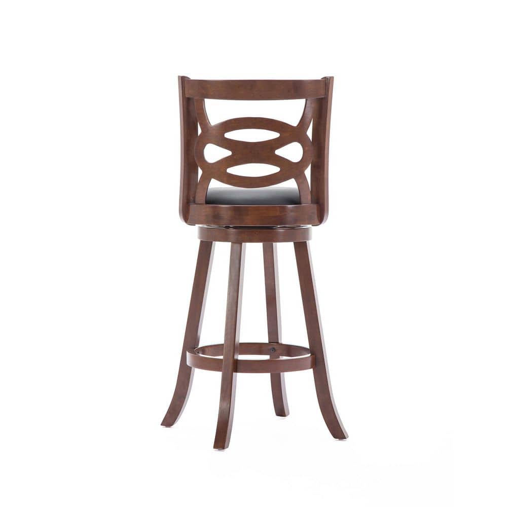 Cherry Wood Swivel Bar Stool with Leatherette Seat