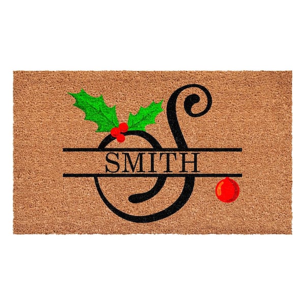 Christmas Holly 48 in. x 30 in. Coir Monogrammed Letter S Door Mat