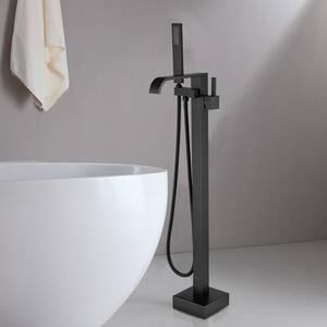 Single-Handle Floor-Mount Freestanding Bathroom Tub Faucets with Handheld Shower in Matte Black