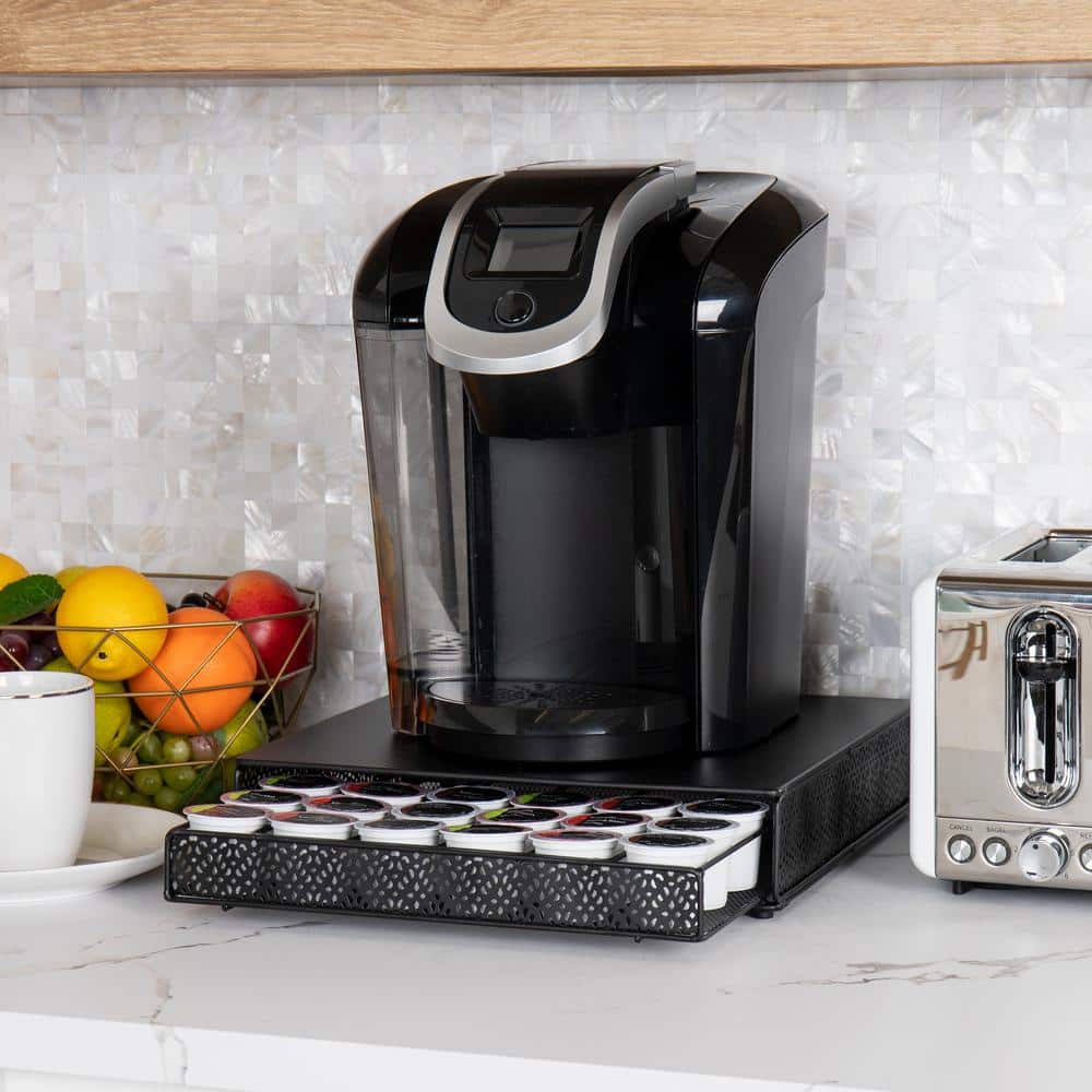 Black Metal Mesh Coffee Pod Drawer with 36-Pod Capacity