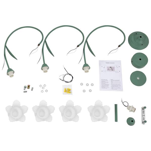 OUKANING 4-Light Green Modern Rounded Floral Semi-Flush Mount