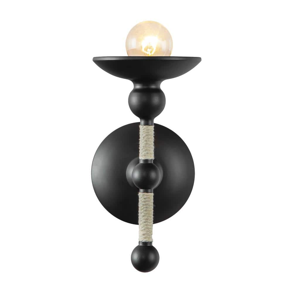 Matte Black and Cotton Rope Dimmable Vanity Sconce