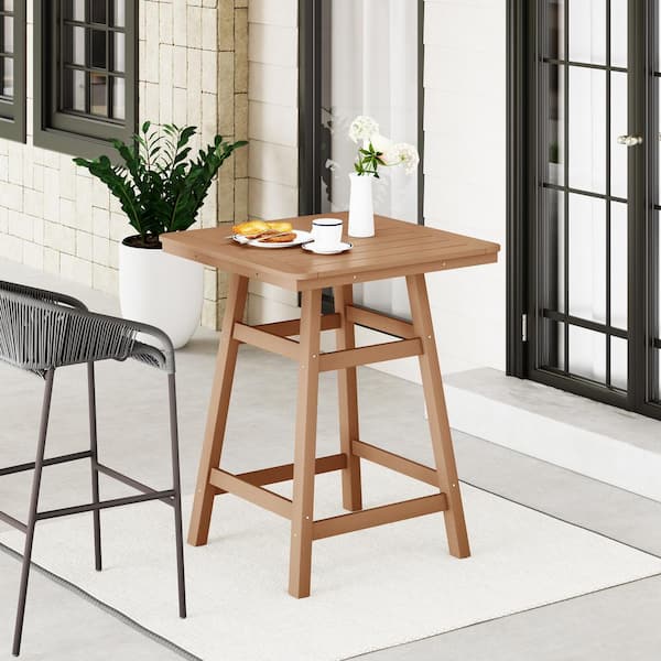Laguna 30 in. Square HDPE Plastic Counter Height Outdoor Dining High Top Bar Table in Teak