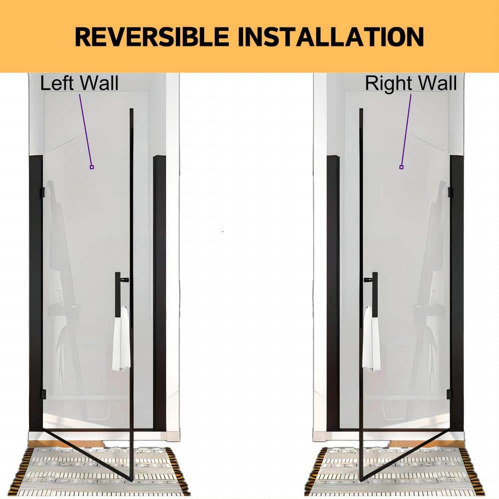 34'' W x 72'' H Frameless Clear Glass Pivot Shower Door in Matte Black Finish